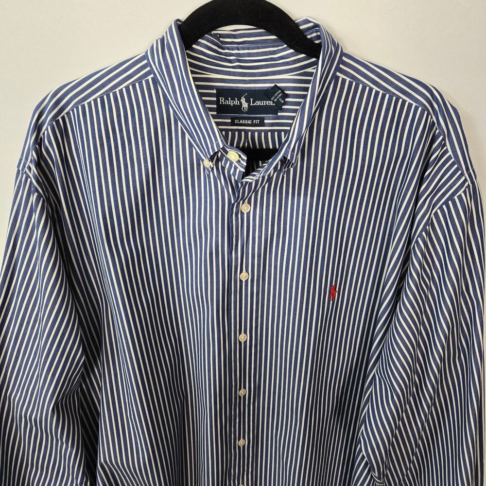 Polo Ralph Lauren Blue/White Striped Button‑Down Shirt – Men’s XXL – Like New